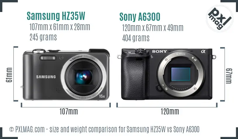Samsung HZ35W vs Sony A6300 size comparison