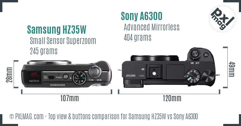 Samsung HZ35W vs Sony A6300 top view buttons comparison