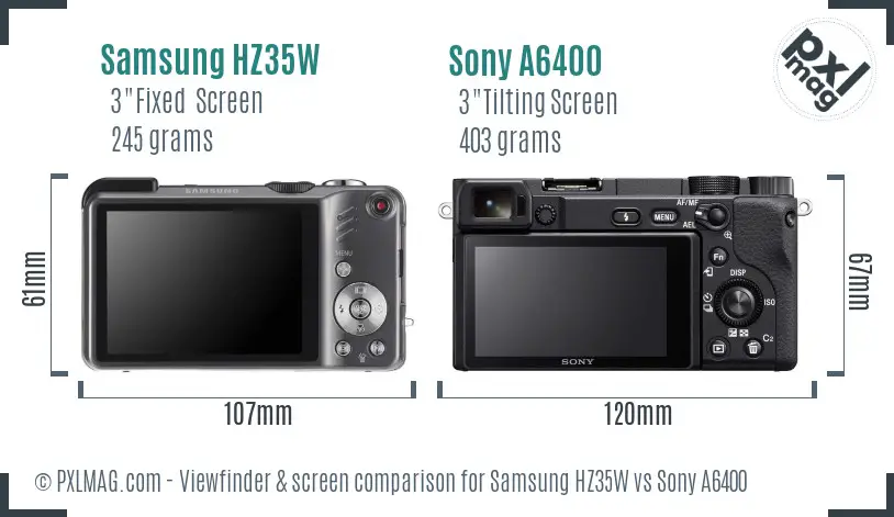 Samsung HZ35W vs Sony A6400 Screen and Viewfinder comparison