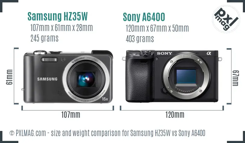 Samsung HZ35W vs Sony A6400 size comparison