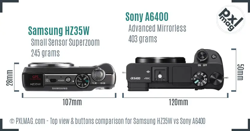 Samsung HZ35W vs Sony A6400 top view buttons comparison