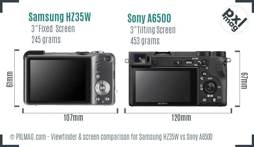 Samsung HZ35W vs Sony A6500 Screen and Viewfinder comparison