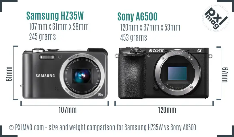 Samsung HZ35W vs Sony A6500 size comparison