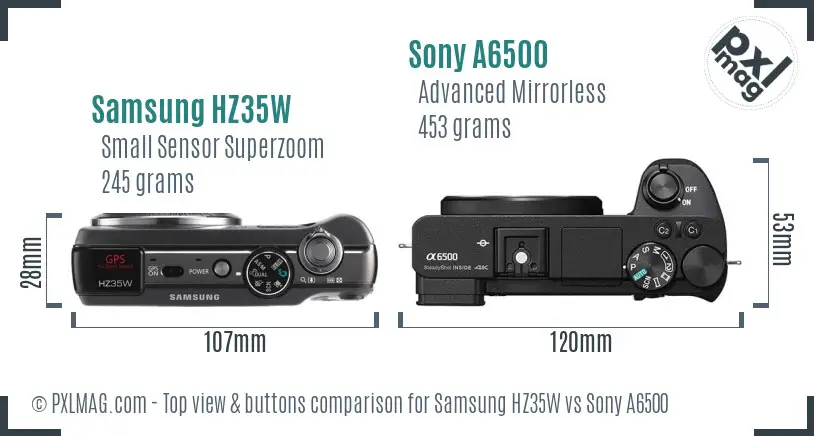 Samsung HZ35W vs Sony A6500 top view buttons comparison