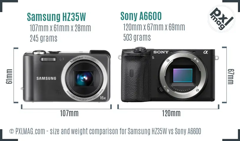 Samsung HZ35W vs Sony A6600 size comparison