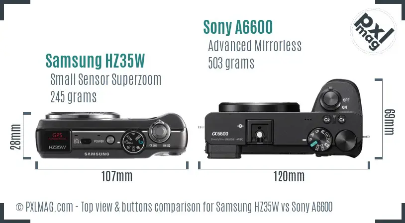 Samsung HZ35W vs Sony A6600 top view buttons comparison