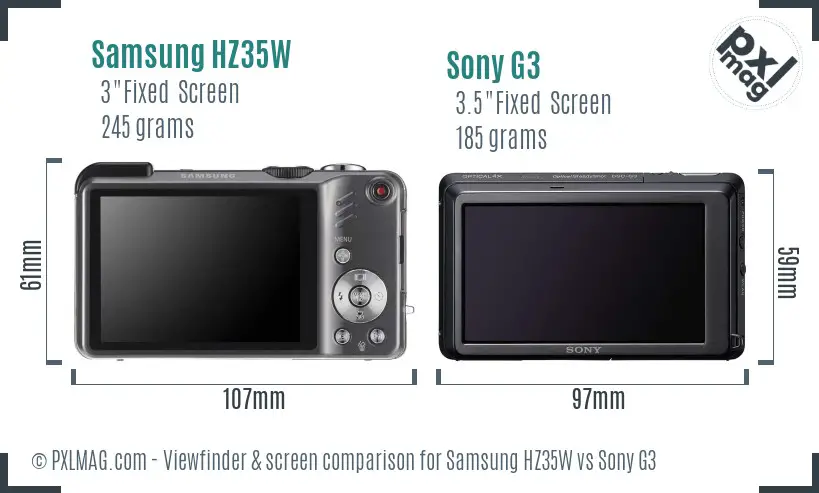 Samsung HZ35W vs Sony G3 Screen and Viewfinder comparison