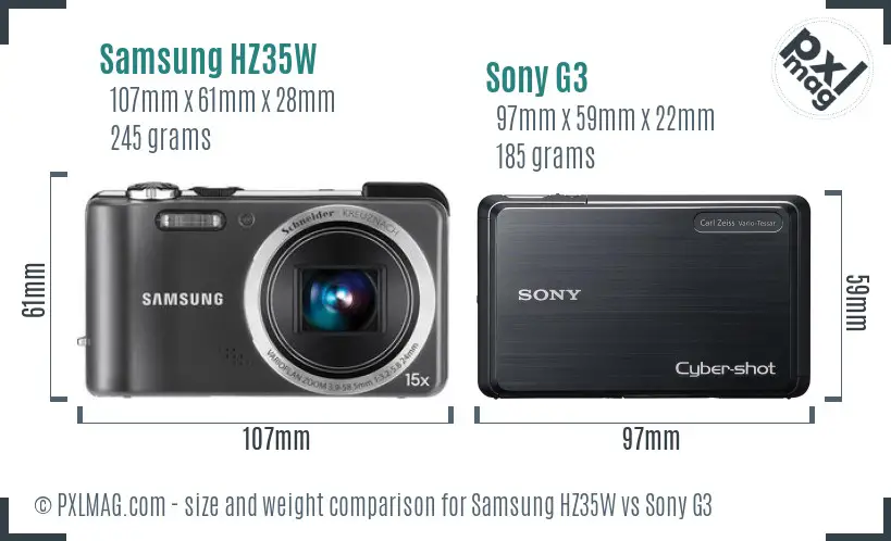 Samsung HZ35W vs Sony G3 size comparison