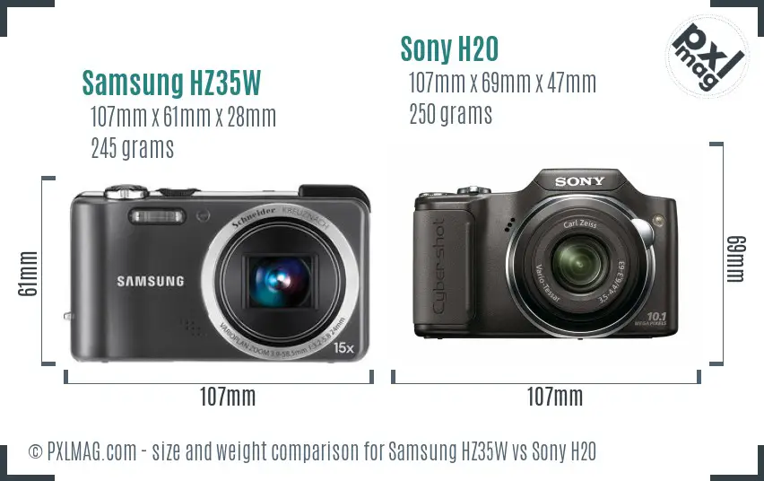 Samsung HZ35W vs Sony H20 size comparison