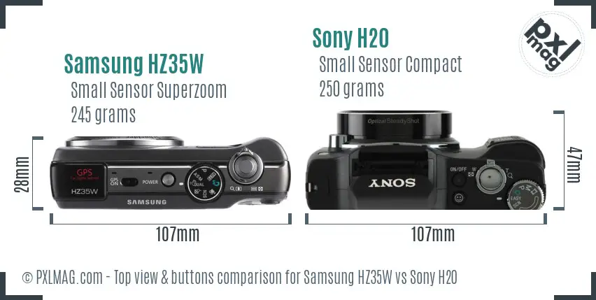 Samsung HZ35W vs Sony H20 top view buttons comparison