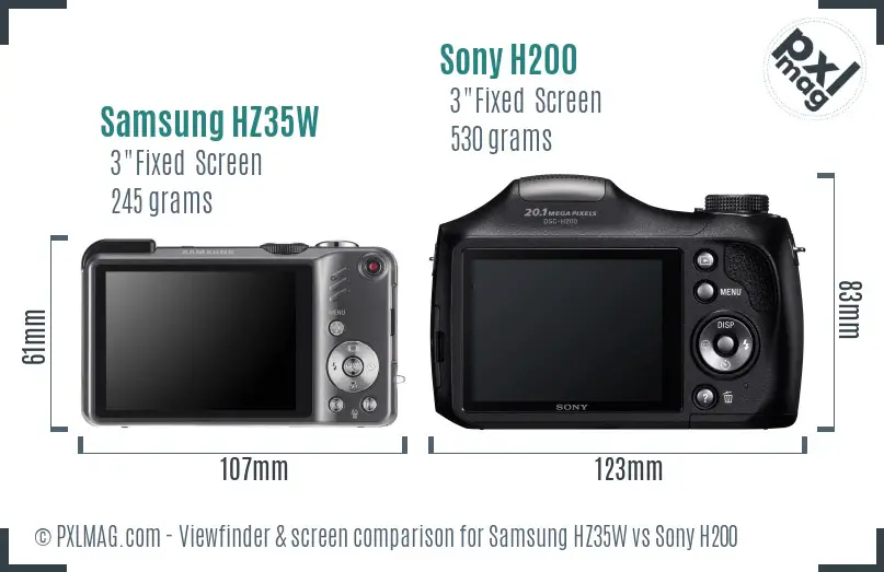 Samsung HZ35W vs Sony H200 Screen and Viewfinder comparison