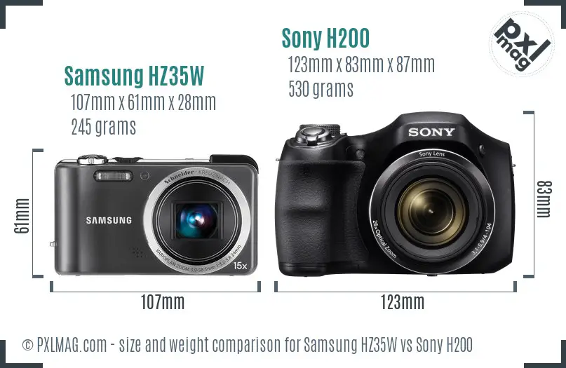 Samsung HZ35W vs Sony H200 size comparison