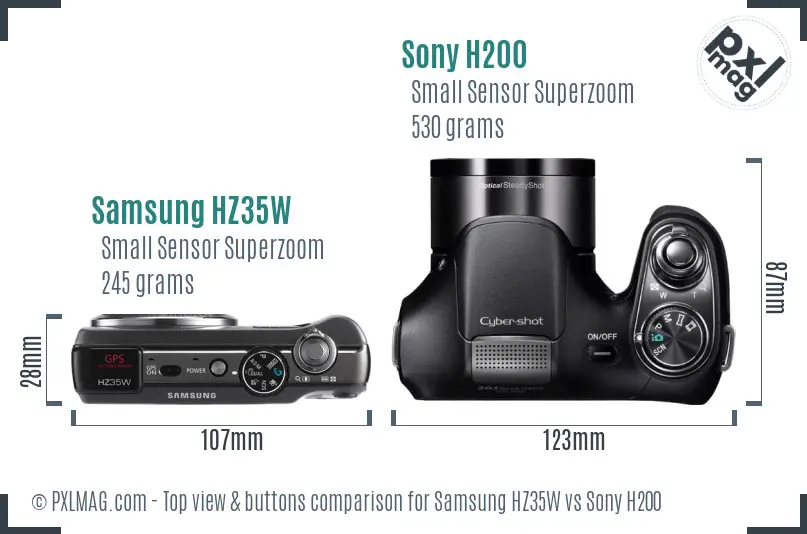 Samsung HZ35W vs Sony H200 top view buttons comparison