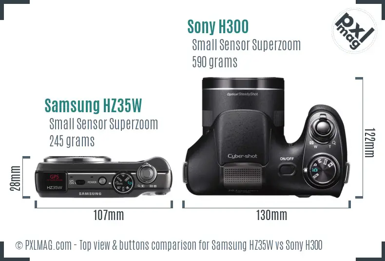 Samsung HZ35W vs Sony H300 top view buttons comparison
