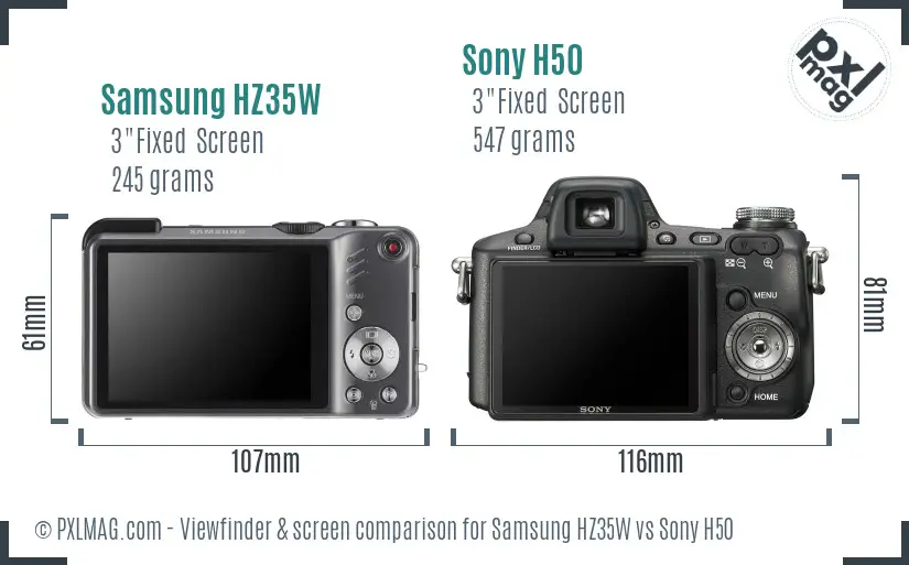 Samsung HZ35W vs Sony H50 Screen and Viewfinder comparison