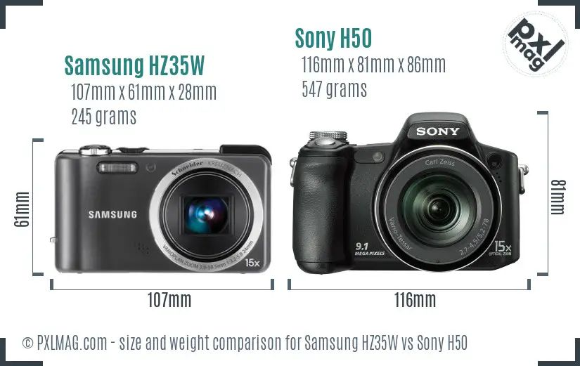 Samsung HZ35W vs Sony H50 size comparison