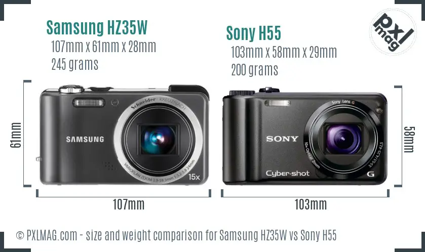 Samsung HZ35W vs Sony H55 size comparison
