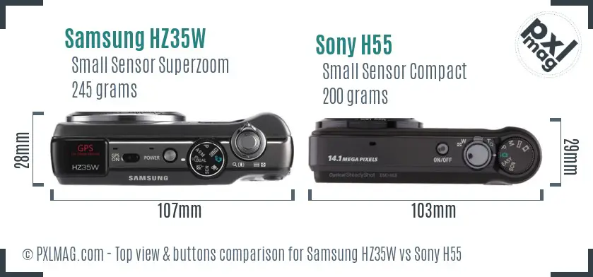 Samsung HZ35W vs Sony H55 top view buttons comparison