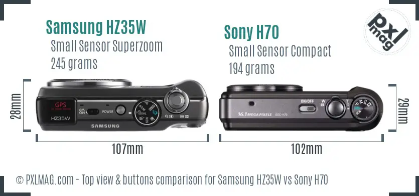 Samsung HZ35W vs Sony H70 top view buttons comparison