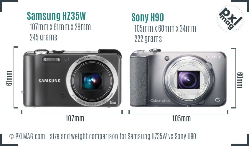 Samsung HZ35W vs Sony H90 size comparison