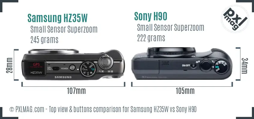 Samsung HZ35W vs Sony H90 top view buttons comparison