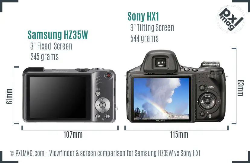 Samsung HZ35W vs Sony HX1 Screen and Viewfinder comparison