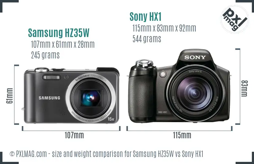 Samsung HZ35W vs Sony HX1 size comparison