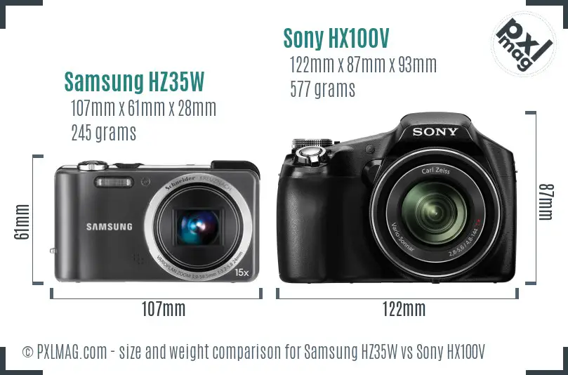 Samsung HZ35W vs Sony HX100V size comparison