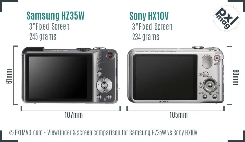 Samsung HZ35W vs Sony HX10V Screen and Viewfinder comparison