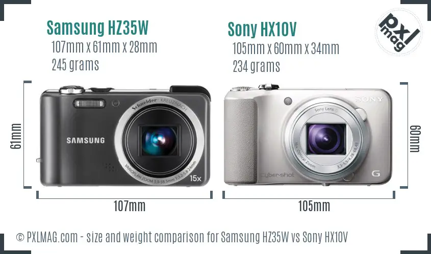 Samsung HZ35W vs Sony HX10V size comparison