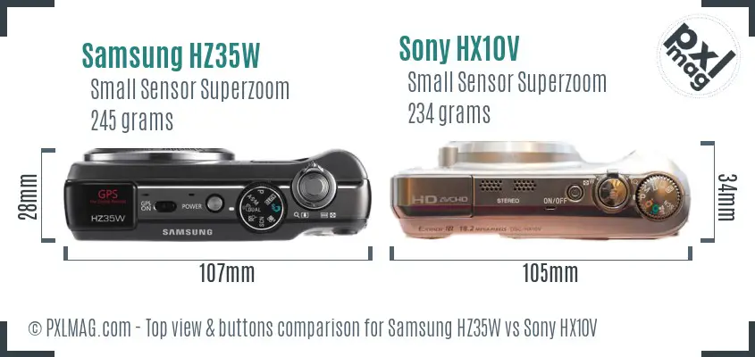 Samsung HZ35W vs Sony HX10V top view buttons comparison