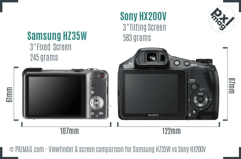Samsung HZ35W vs Sony HX200V Screen and Viewfinder comparison