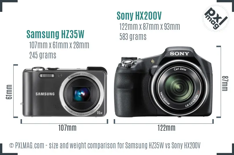 Samsung HZ35W vs Sony HX200V size comparison