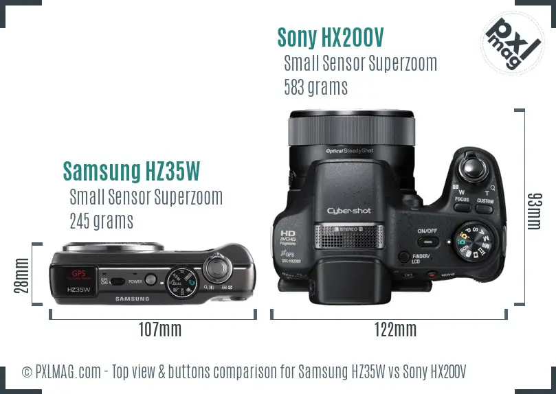 Samsung HZ35W vs Sony HX200V top view buttons comparison