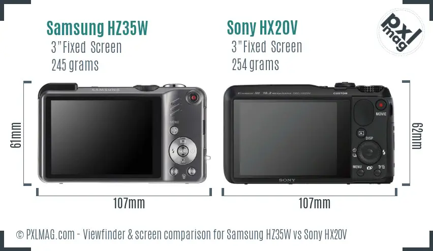 Samsung HZ35W vs Sony HX20V Screen and Viewfinder comparison