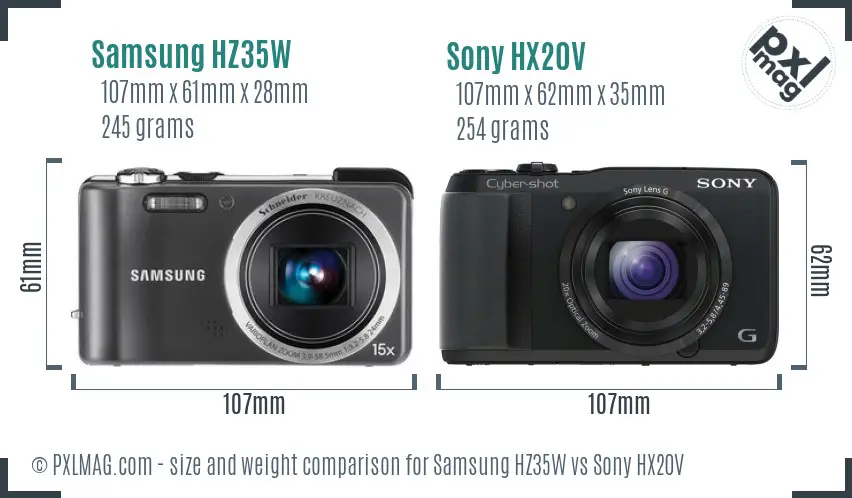 Samsung HZ35W vs Sony HX20V size comparison