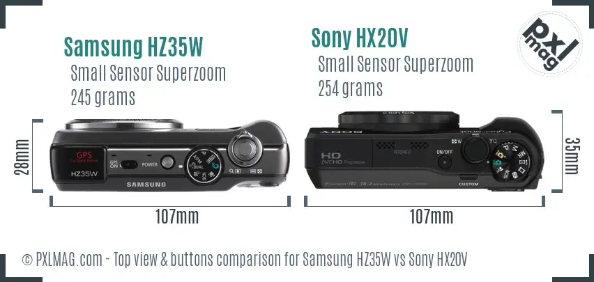 Samsung HZ35W vs Sony HX20V top view buttons comparison