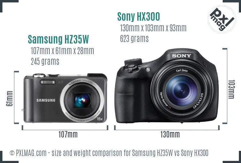 Samsung HZ35W vs Sony HX300 size comparison