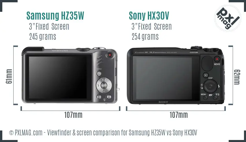 Samsung HZ35W vs Sony HX30V Screen and Viewfinder comparison