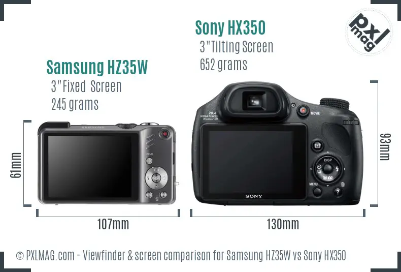 Samsung HZ35W vs Sony HX350 Screen and Viewfinder comparison
