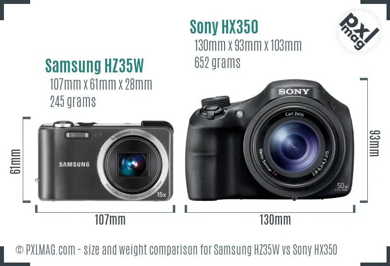 Samsung HZ35W vs Sony HX350 size comparison