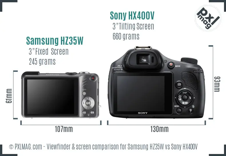 Samsung HZ35W vs Sony HX400V Screen and Viewfinder comparison