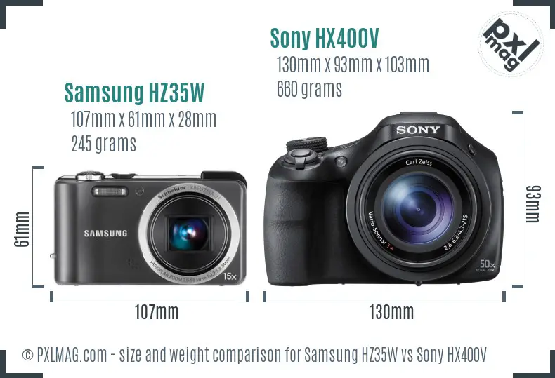 Samsung HZ35W vs Sony HX400V size comparison