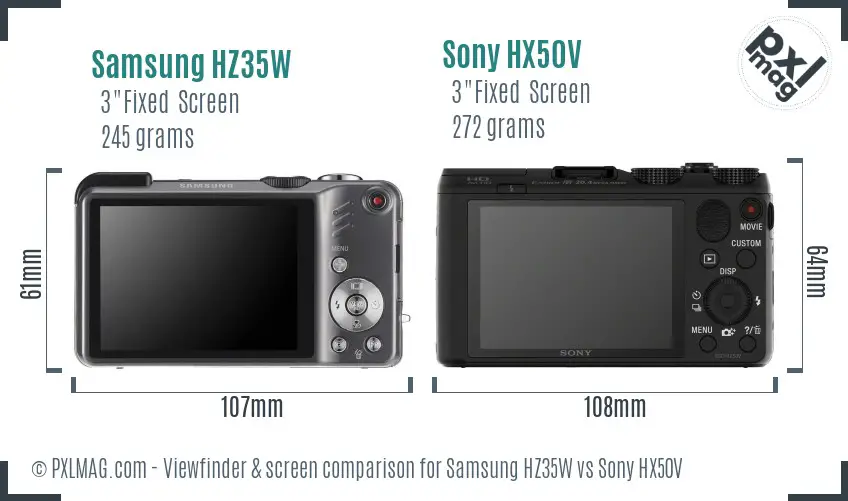 Samsung HZ35W vs Sony HX50V Screen and Viewfinder comparison