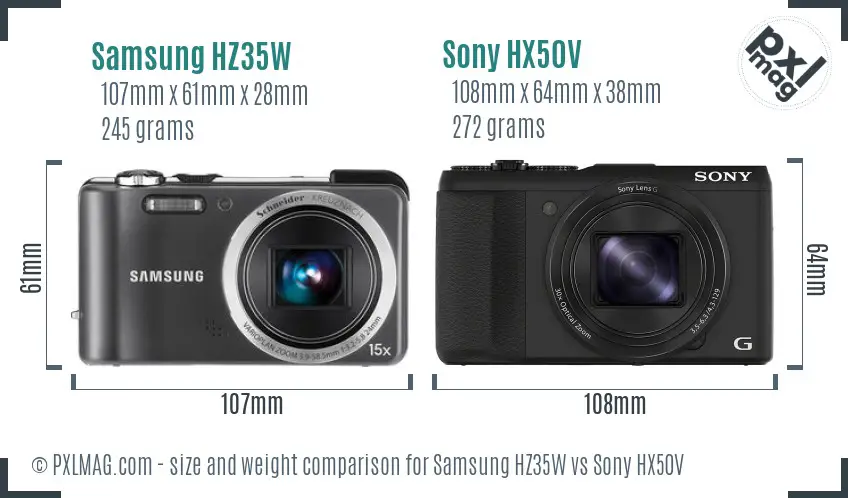 Samsung HZ35W vs Sony HX50V size comparison