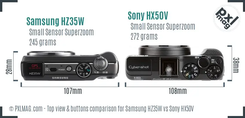 Samsung HZ35W vs Sony HX50V top view buttons comparison