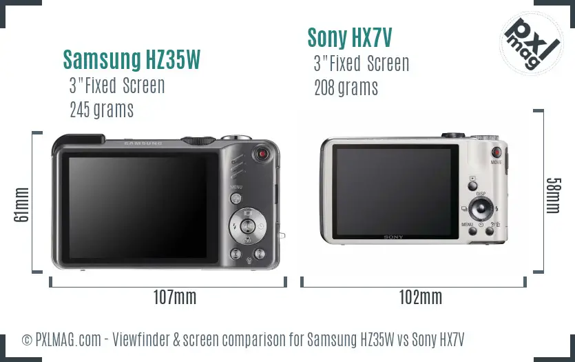Samsung HZ35W vs Sony HX7V Screen and Viewfinder comparison