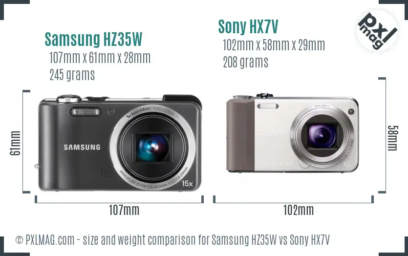 Samsung HZ35W vs Sony HX7V size comparison