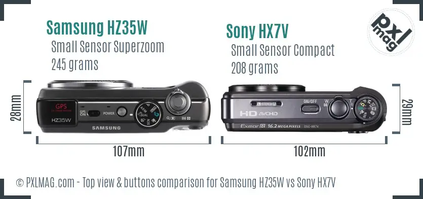 Samsung HZ35W vs Sony HX7V top view buttons comparison