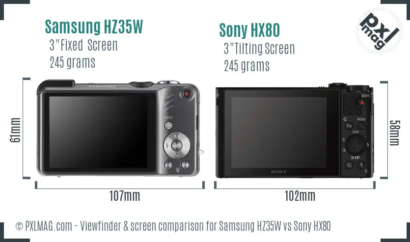 Samsung HZ35W vs Sony HX80 Screen and Viewfinder comparison